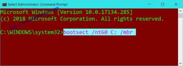 Bootsect Commands Windows 10
